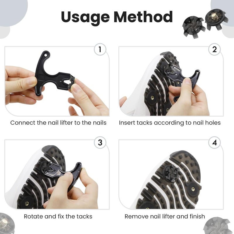Acebirdie 51 Pcs Golf Shoe Spikes Replacements Set Includes 50 Shoe Cleats Replacement & 1 Black Cleats Spanner Metal Thread Screw 6 mm Dia Golf Accessories - Image 3